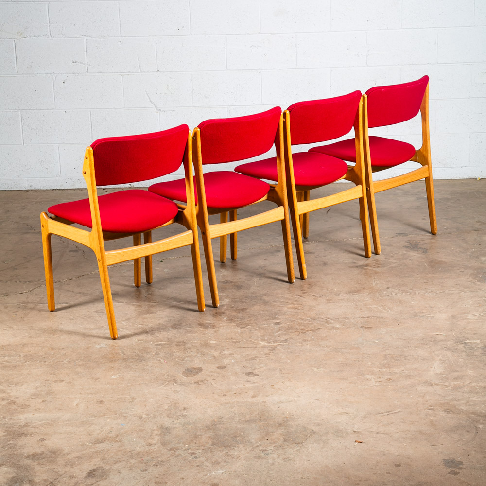 Mid Century Danish Modern Dining Chairs Set 4 Oak Erik Buch #49 Red Denmark NM - Image 2