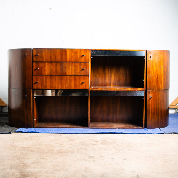 Mid Century Modern Wall Unit Cabinet Glass Shelves Chrome Rosewood Milo Baughman - Image 4
