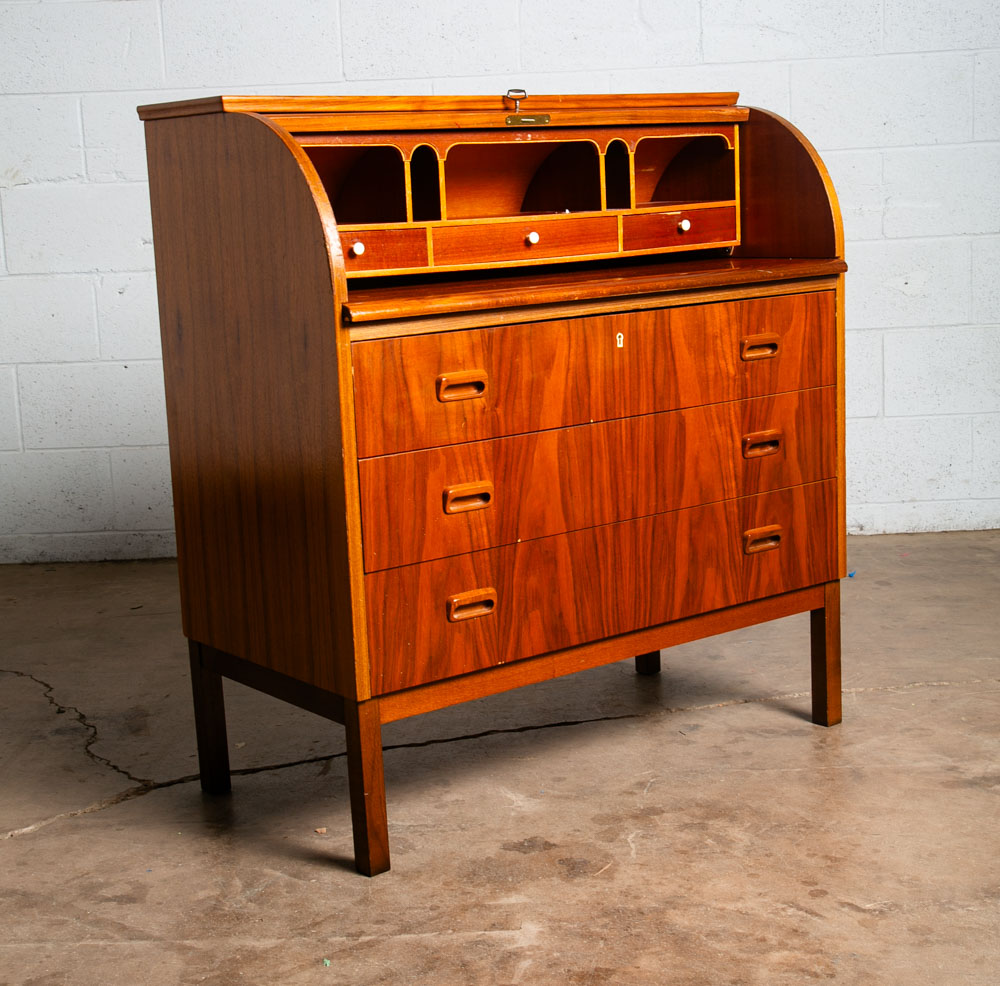 Mid Century Danish Modern Desk Rolltop Secretary Teak Wood Denmark Vintage Legs - Image 4