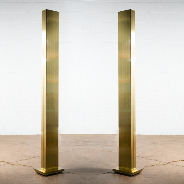 Mid Century Modern Floor Skyscraper Lamp set Casella Lighting Brass Gold Pair Halogen Mcm Two Tall Italy