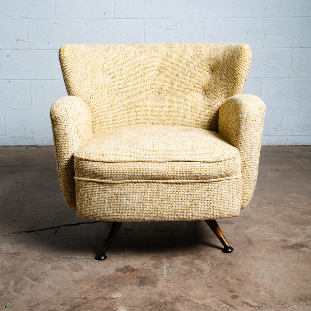 Mid Century Modern Lounge Chair Set Swivel White Nubby Pair 2 Danish Vintage Two - Image 7