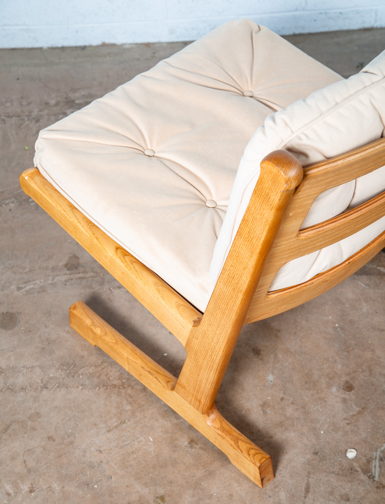 Mid Century Danish Modern Lounge Chair France Son Solid Oak Adrian Heath White - Image 11