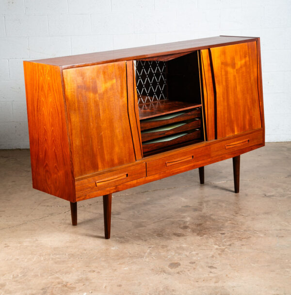 Mid Century Danish Modern Credenza Sideboard Teak Rosewood Bar 3 Drawers Shelf - Image 4
