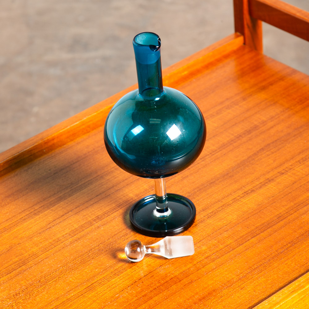 Mid Century Modern Art Glass Vase Blue Nanny Still Round Finnish Liquer Pitcher - Image 2