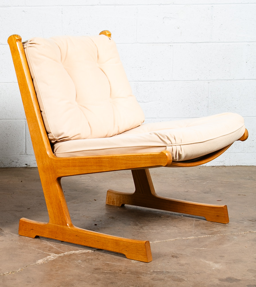 Mid Century Danish Modern Lounge Chair France Son Solid Oak Adrian Heath White