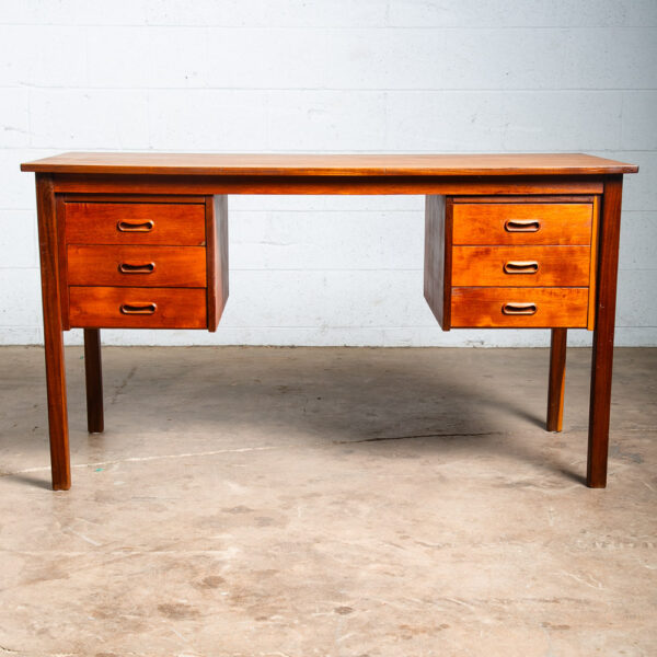 Mid Century Danish Modern Desk Executive Teak 6 Drawer Wood Denmark Vintage Mcm - Image 2
