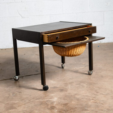 Mid Century Danish Modern End Table Cabinet Rolling Cart Size Denmark Black Oak