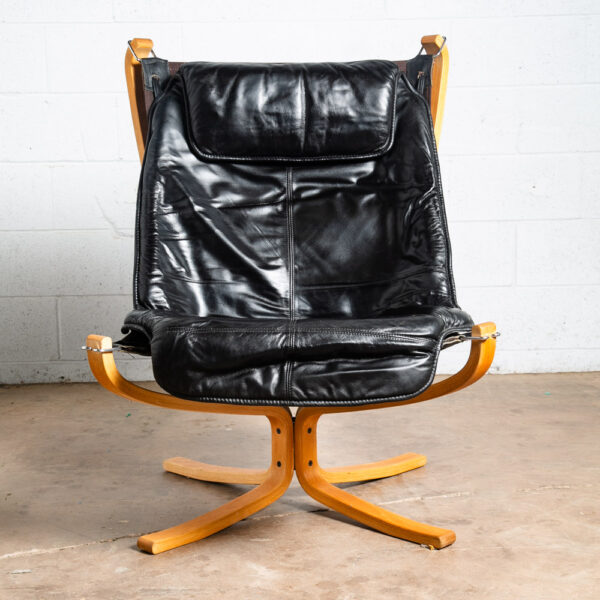 Mid Century Danish Modern Lounge Chairs Pair Black Leather Sigurd Ressell Falcon - Image 6