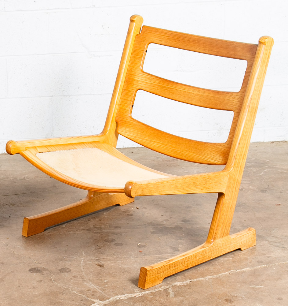 Mid Century Danish Modern Lounge Chair France Son Solid Oak Adrian Heath White - Image 9