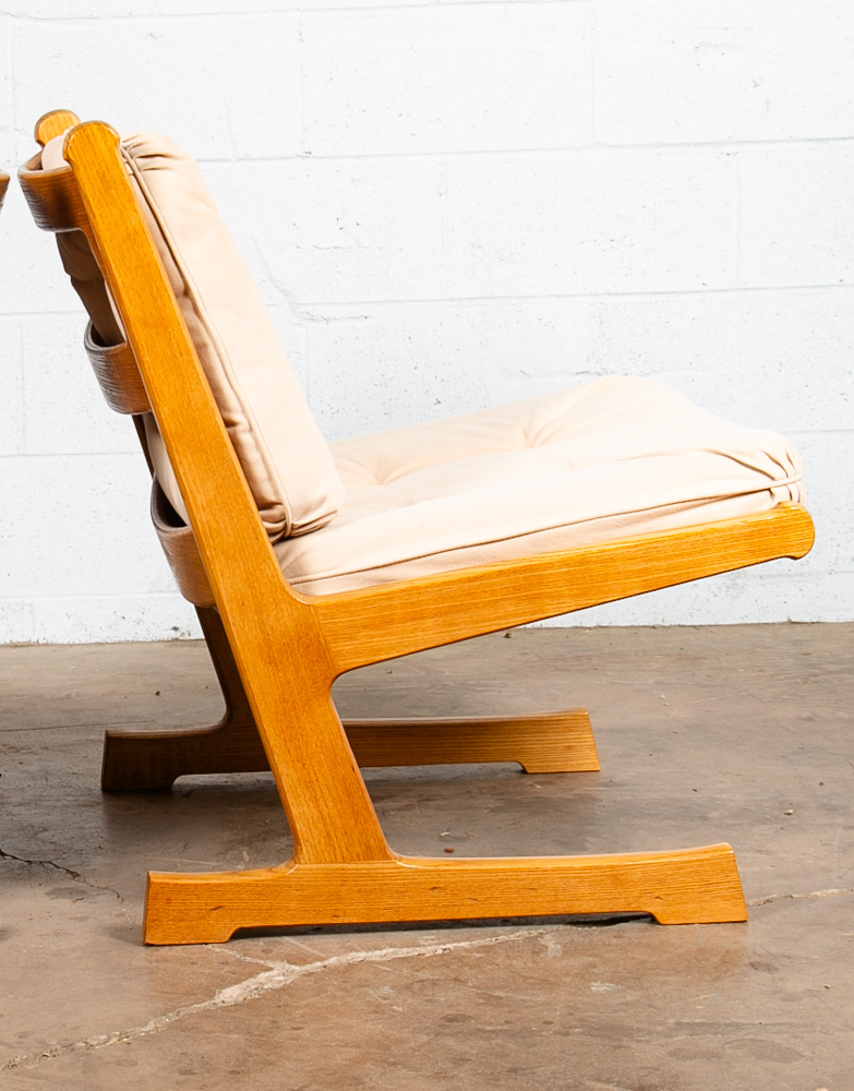 Mid Century Danish Modern Lounge Chair France Son Solid Oak Adrian Heath White - Image 3