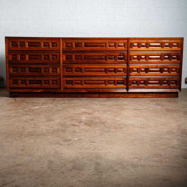 Mid Century Modern Credenza Dresser 12 Drawer Solid Walnut Vintage Cabinet 93" - Image 2