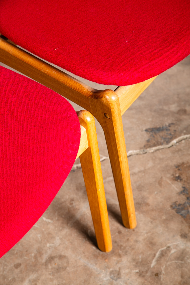 Mid Century Danish Modern Dining Chairs Set 4 Oak Erik Buch #49 Red Denmark NM - Image 10