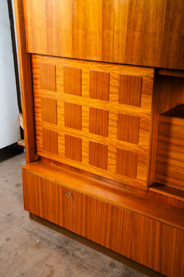 Mid Century Modern Credenza Bar Shrunk Teak Wall Unit Liquor Cabinet German Mcm Wall Unit Sliding Door - Image 6