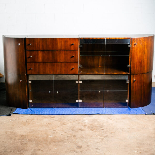 Mid Century Modern Wall Unit Cabinet Glass Shelves Chrome Rosewood Milo Baughman - Image 3