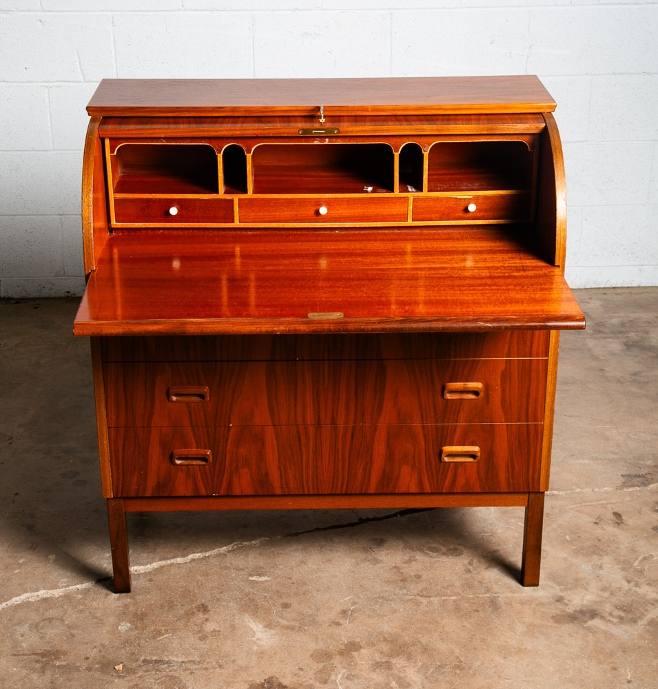Mid Century Danish Modern Desk Rolltop Secretary Teak Wood Denmark Vintage Legs - Image 12