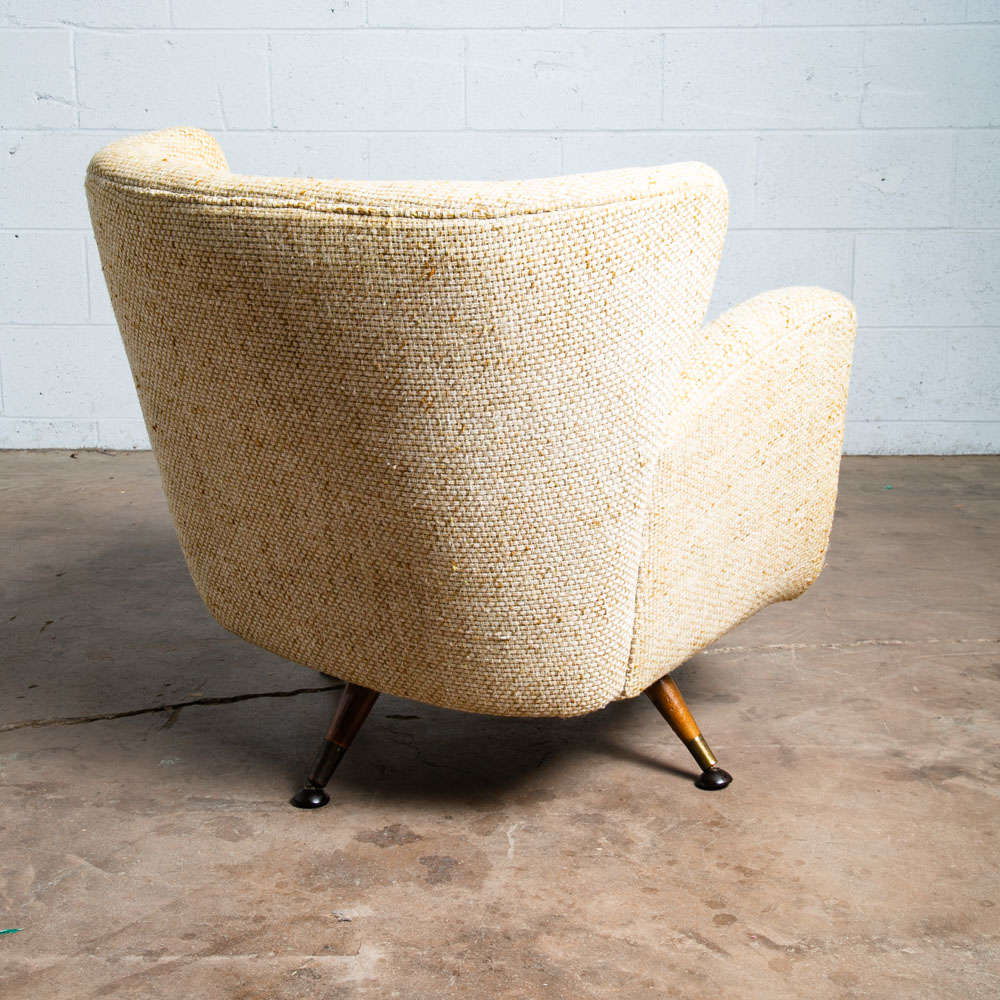 Mid Century Modern Lounge Chair Set Swivel White Nubby Pair 2 Danish Vintage Two - Image 8