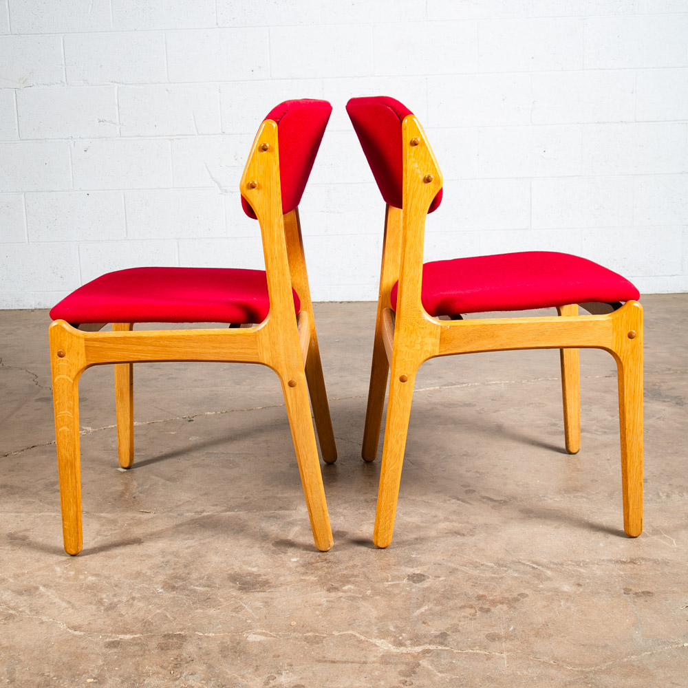 Mid Century Danish Modern Dining Chairs Set 4 Oak Erik Buch #49 Red Denmark NM - Image 7
