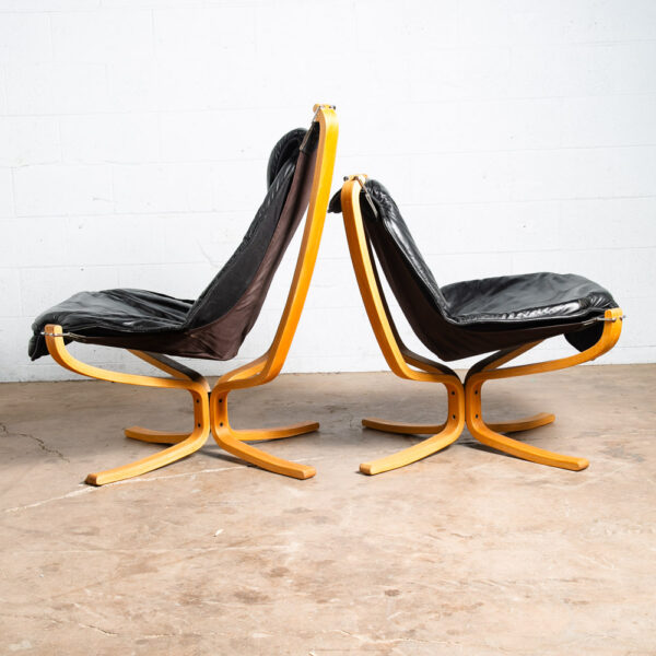 Mid Century Danish Modern Lounge Chairs Pair Black Leather Sigurd Ressell Falcon - Image 3