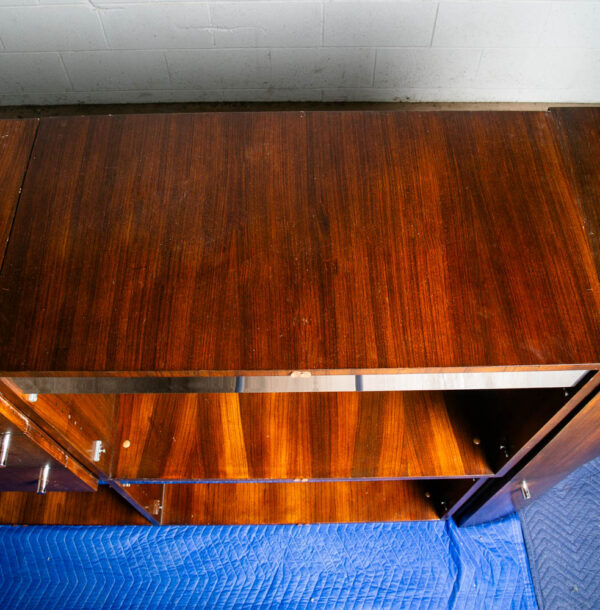 Mid Century Modern Wall Unit Cabinet Glass Shelves Chrome Rosewood Milo Baughman - Image 8