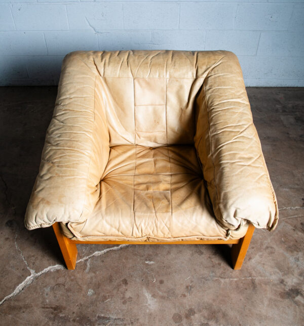 Mid Century Danish Modern Lounge Chair Armchair Natural Leather Tan Solid Wood - Image 6