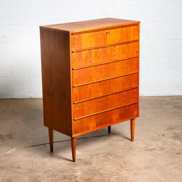 Mid Century Danish Modern Dresser Highboy 6 Drawer Teak Denmark Locking Vintage