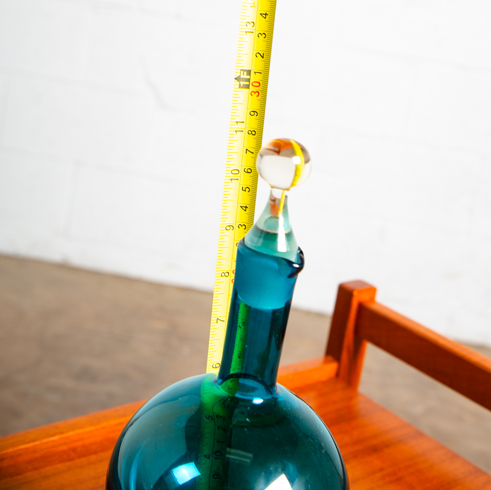 Mid Century Modern Art Glass Vase Blue Nanny Still Round Finnish Liquer Pitcher - Image 10