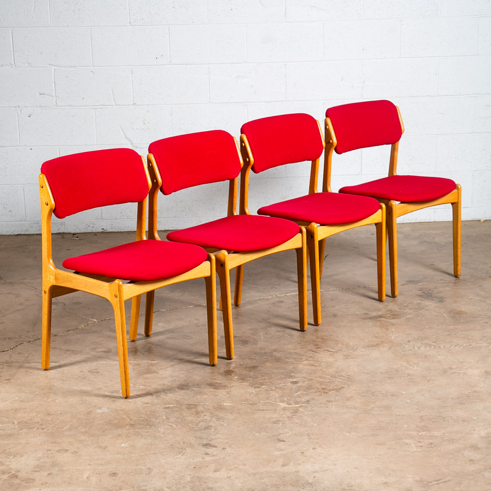 Mid Century Danish Modern Dining Chairs Set 4 Oak Erik Buch #49 Red Denmark NM