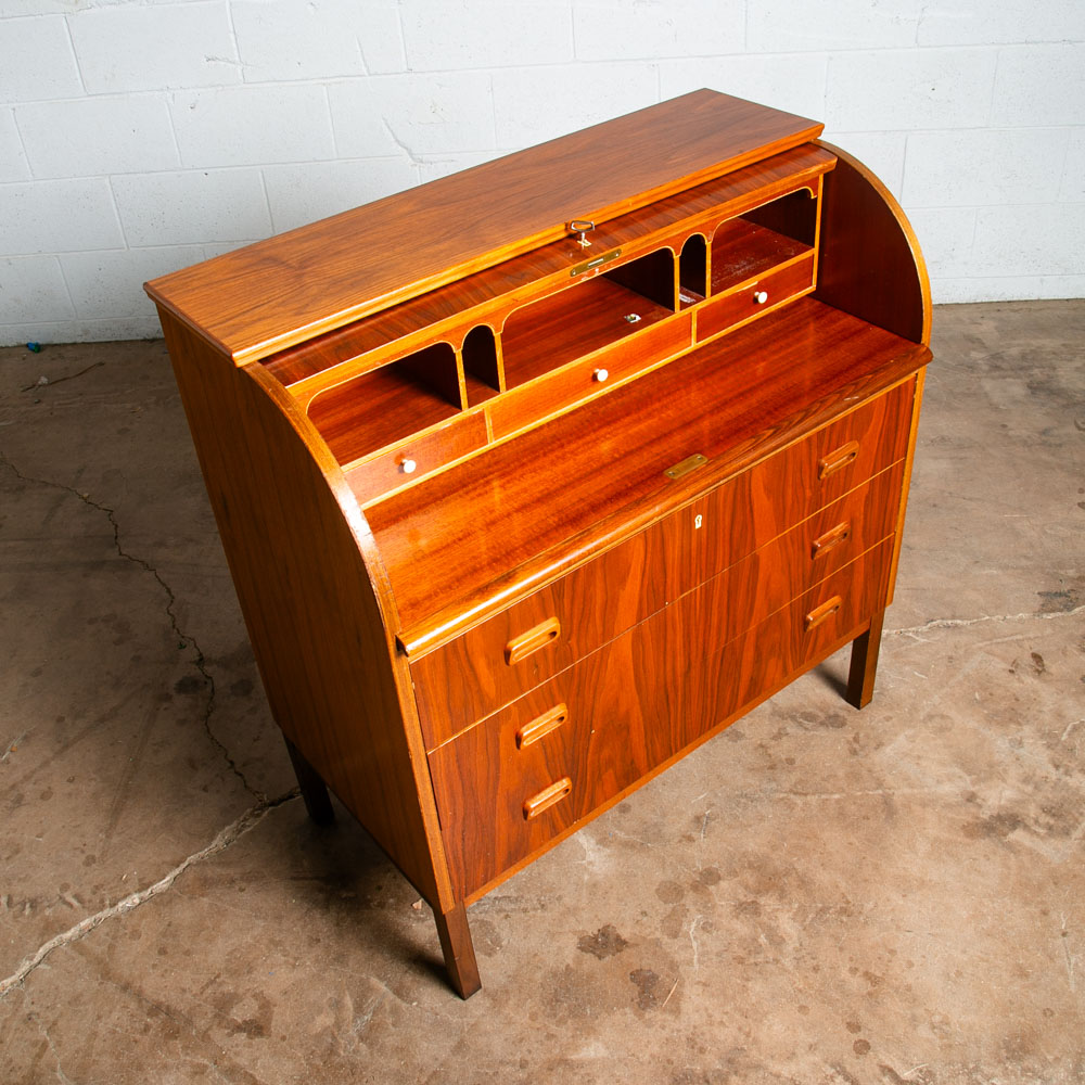 Mid Century Danish Modern Desk Rolltop Secretary Teak Wood Denmark Vintage Legs - Image 7