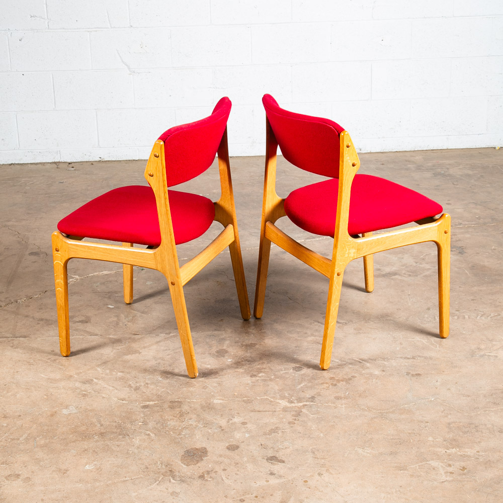 Mid Century Danish Modern Dining Chairs Set 4 Oak Erik Buch #49 Red Denmark NM - Image 8