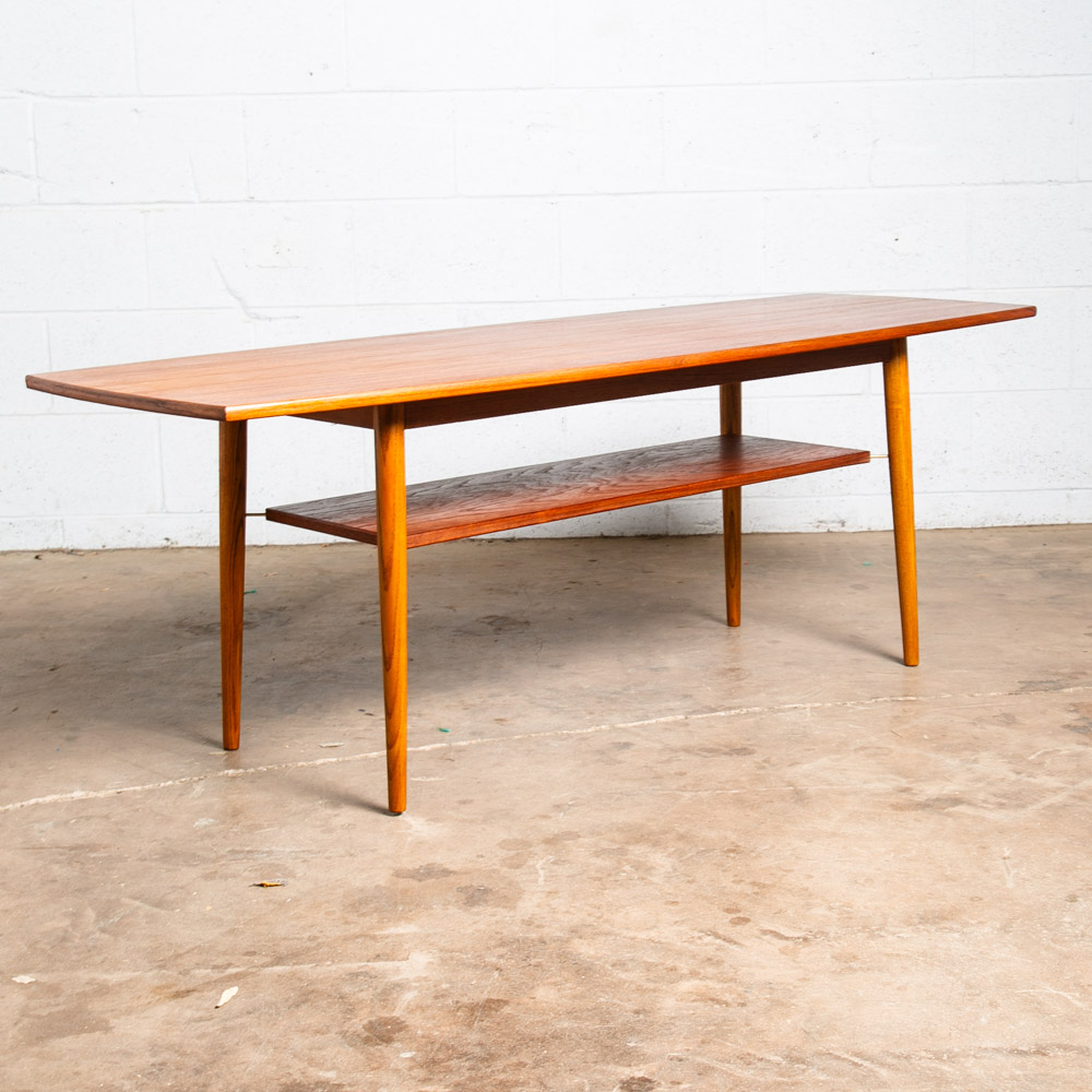 Mid Century Danish Modern Coffee Table Solid Teak Denmark Surfboard Shelf Mcm M - Image 6