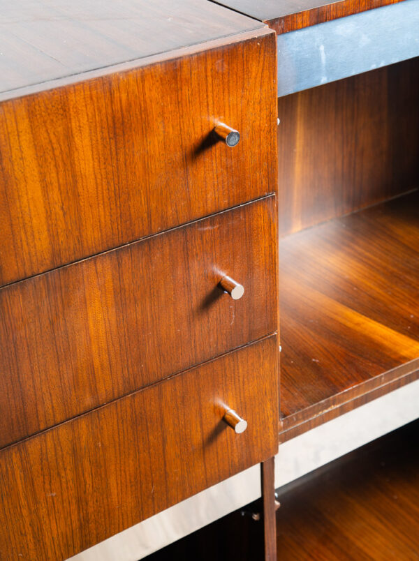 Mid Century Modern Wall Unit Cabinet Glass Shelves Chrome Rosewood Milo Baughman - Image 10
