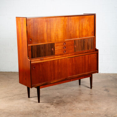 Mid Century Danish Modern Credenza Highboard Johannes Andersen J Skaaning Son VG Cabinet Tambour Doors.