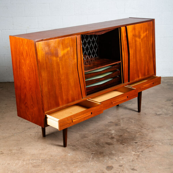 Mid Century Danish Modern Credenza Sideboard Teak Rosewood Bar 3 Drawers Shelf - Image 3