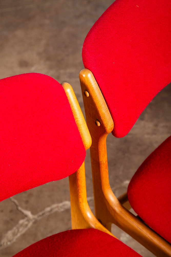 Mid Century Danish Modern Dining Chairs Set 4 Oak Erik Buch #49 Red Denmark NM - Image 11