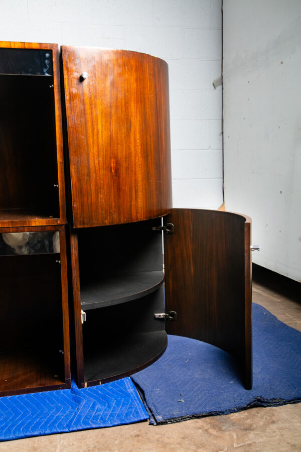 Mid Century Modern Wall Unit Cabinet Glass Shelves Chrome Rosewood Milo Baughman - Image 7