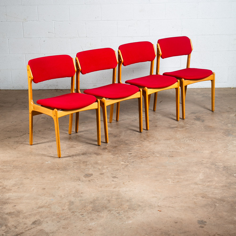 Mid Century Danish Modern Dining Chairs Set 4 Oak Erik Buch #49 Red Denmark NM - Image 5