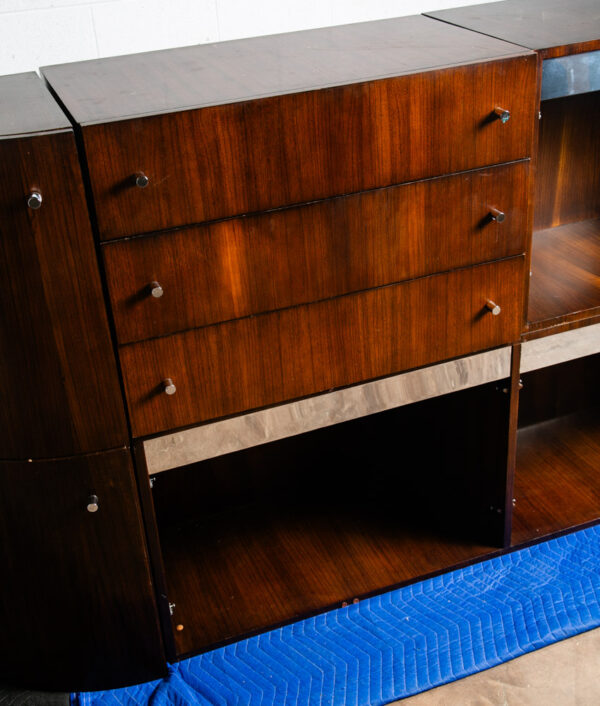 Mid Century Modern Wall Unit Cabinet Glass Shelves Chrome Rosewood Milo Baughman - Image 6