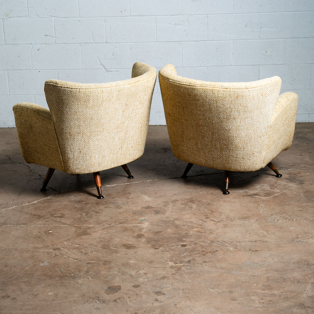 Mid Century Modern Lounge Chair Set Swivel White Nubby Pair 2 Danish Vintage Two - Image 4