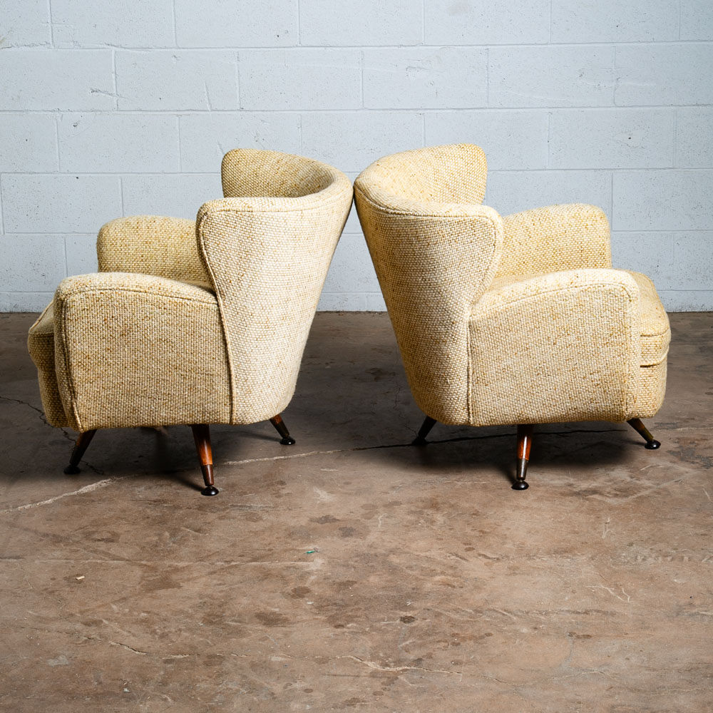 Mid Century Modern Lounge Chair Set Swivel White Nubby Pair 2 Danish Vintage Two - Image 3