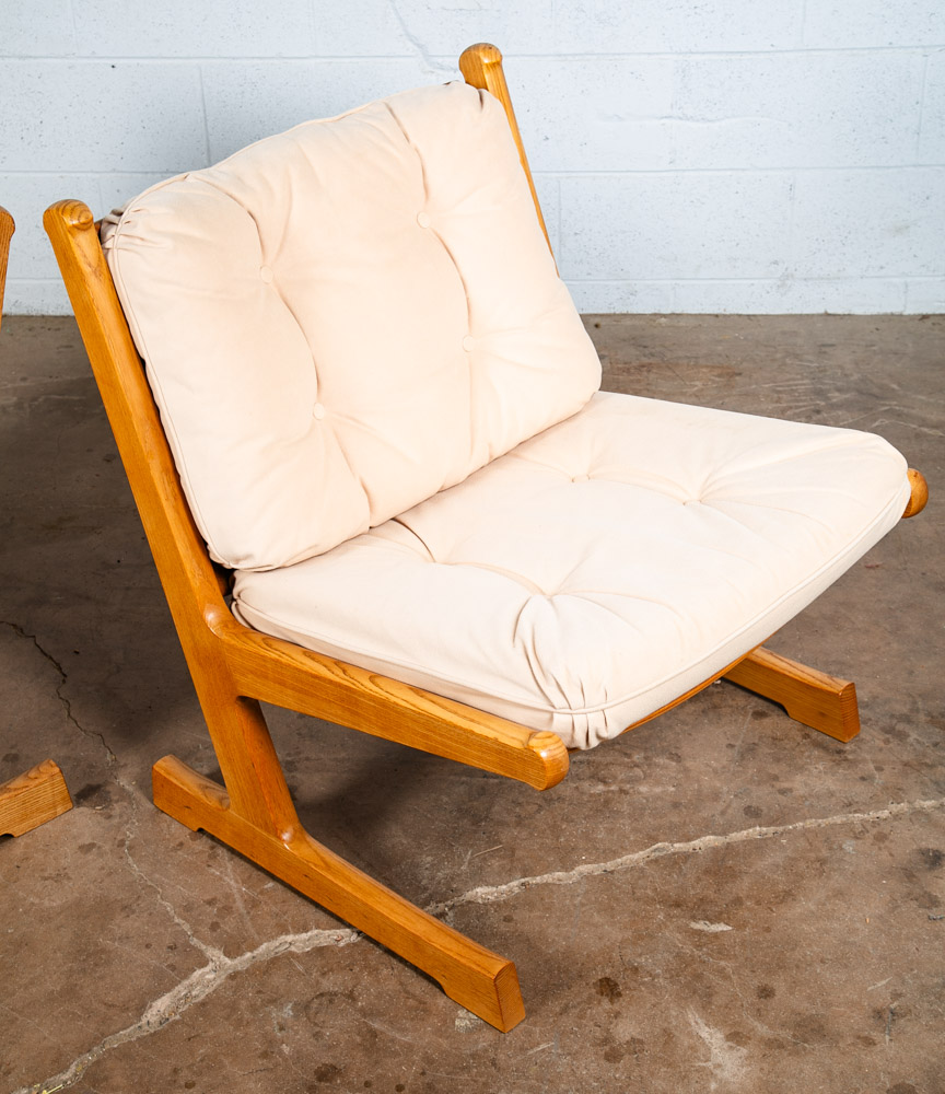 Mid Century Danish Modern Lounge Chair France Son Solid Oak Adrian Heath White - Image 2