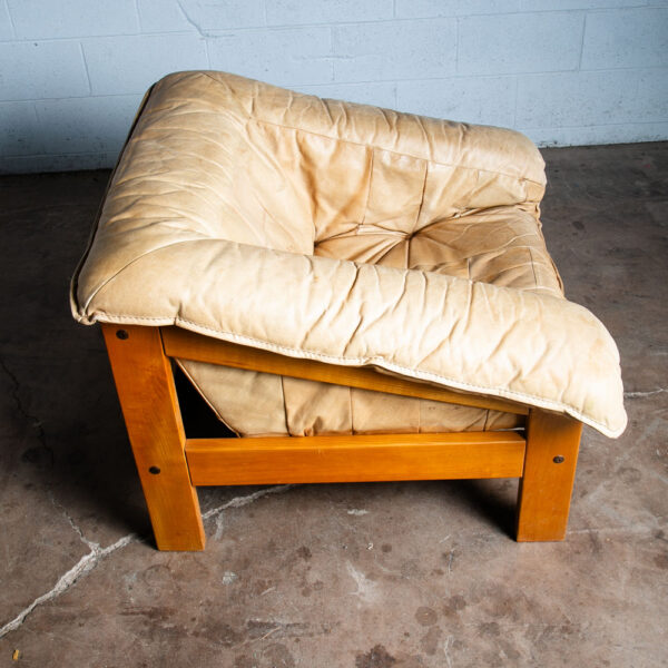 Mid Century Danish Modern Lounge Chair Armchair Natural Leather Tan Solid Wood - Image 4