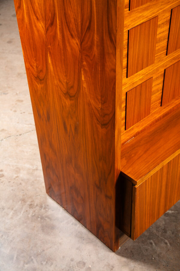 Mid Century Modern Credenza Bar Shrunk Teak Wall Unit Liquor Cabinet German Mcm Wall Unit Sliding Door - Image 11