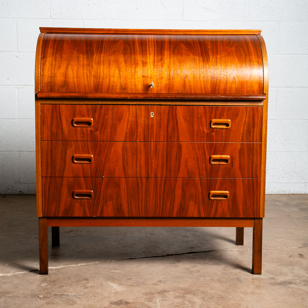 Mid Century Danish Modern Desk Rolltop Secretary Teak Wood Denmark Vintage Legs - Image 2