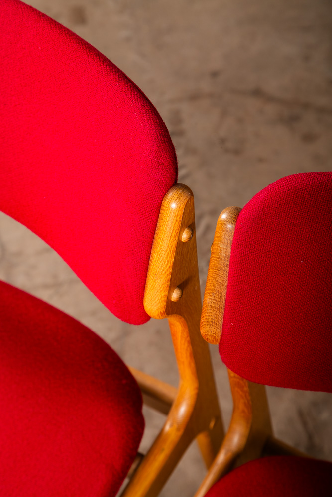 Mid Century Danish Modern Dining Chairs Set 4 Oak Erik Buch #49 Red Denmark NM - Image 9