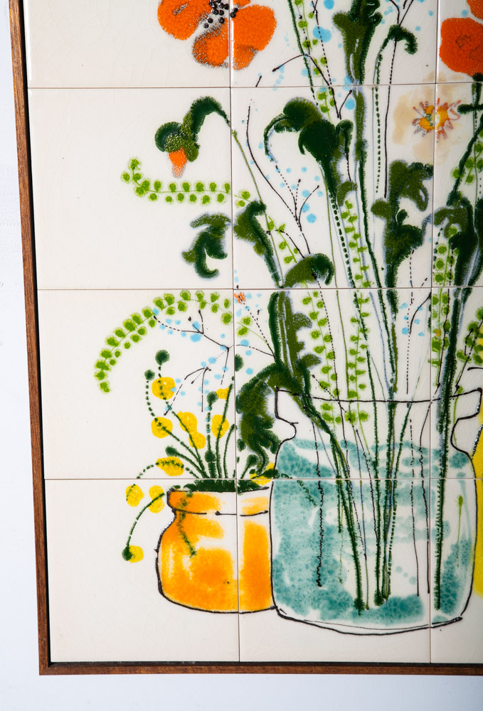 Mid Century Modern Studio Ceramic Tile Original Art Flowers 70s Barbara Beall NM - Image 9
