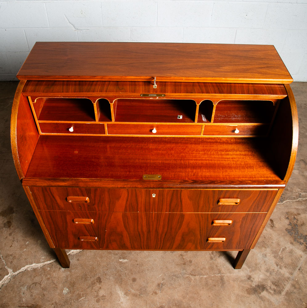 Mid Century Danish Modern Desk Rolltop Secretary Teak Wood Denmark Vintage Legs - Image 8