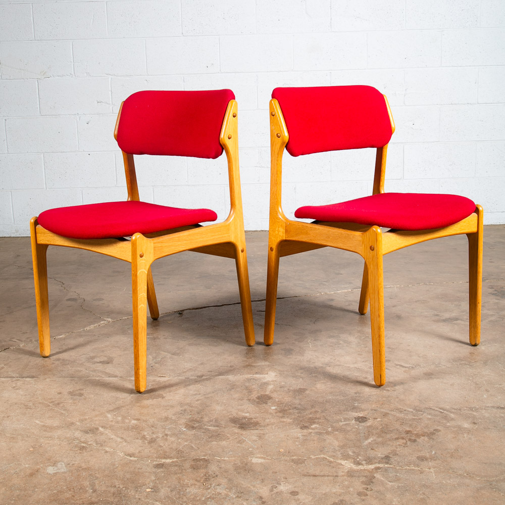 Mid Century Danish Modern Dining Chairs Set 4 Oak Erik Buch #49 Red Denmark NM - Image 6