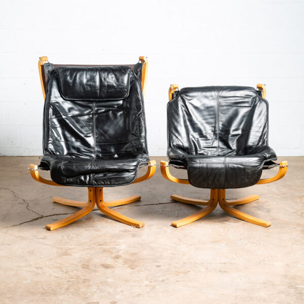 Mid Century Danish Modern Lounge Chairs Pair Black Leather Sigurd Ressell Falcon - Image 8