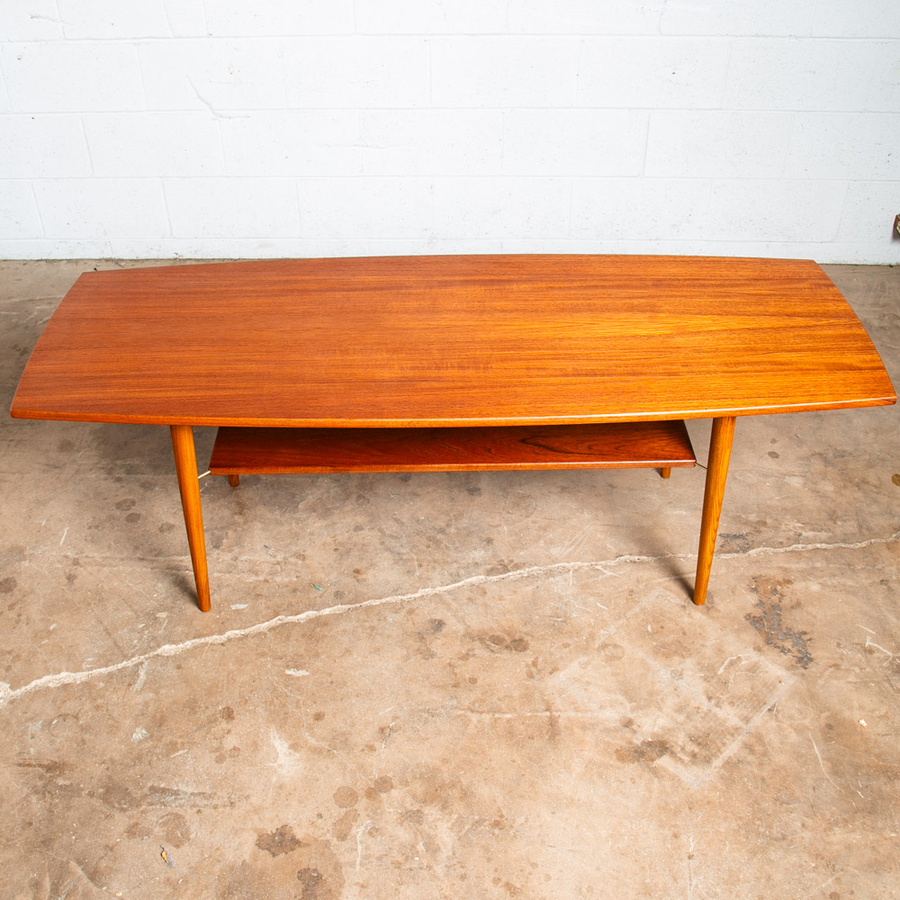 Mid Century Danish Modern Coffee Table Solid Teak Denmark Surfboard Shelf Mcm M - Image 4