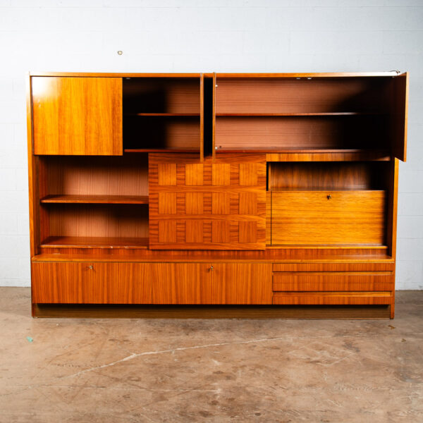 Mid Century Modern Credenza Bar Shrunk Teak Wall Unit Liquor Cabinet German Mcm Wall Unit Sliding Door - Image 4